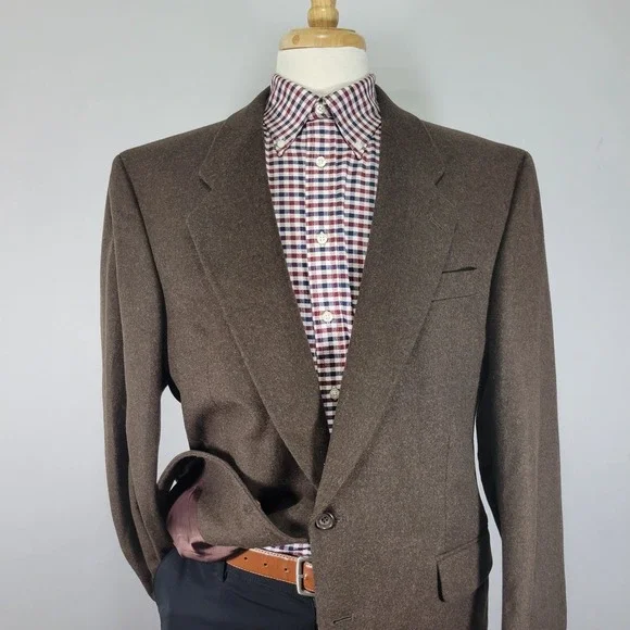 Mark Alexander Men's Sport Coat Blazer Brown Flannel Cashmere Blend 44L